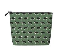 Border Collies Green Border Collie Collies, Daily Use Makeup Cosmetic Bag Imitation Linen Makeup Bag Portable Travel Toiletry Bag