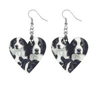 Border Collies Printed Wooden Earrings for Women Trendy Lightweight Charms Pendant Jewelry Apricot Shaped
