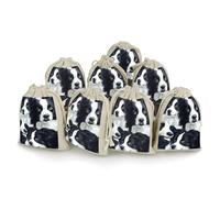 Border Collies Reusable Gift Wrap Cotton And Linen Drawstring Bag Packs Storage Wrapping Pouch 8 Pieces