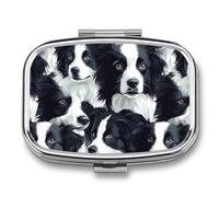Border Collies Travel Pill Organizer Small Square Metal Portable Medicine Case Box for Purse Pocket
