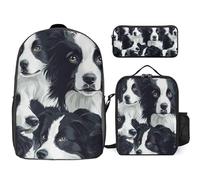 Border Collies Trendy Backpack Set for Unisex Lightweight 17inch Daypack with Lunch Bag And Pencil Case 3pcs