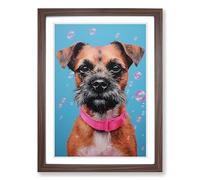 Border Terrier Bubble Gum Painting No.2 Framed Print | A2 Walnut Framed Wall Art | Ready to Hang | Modern Animal Picture | Living Room Bedroom Lounge Office