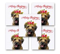 Border Terrier Christmas Card - Holly Crown - Pack of 5 Luxury Cards - Border Terrier Gifts - Gifts for Border Terrier Lovers