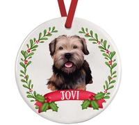 Border Terrier Christmas Decoration - Personalised Tree Ornament - UK Made Ceramic Bauble with Gift Box - Double-Sided, 7cm - Dog Lover Xmas Gift