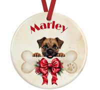Border Terrier Christmas Ornament - Personalised Dog Decoration - Custom Ceramic Bauble with Name & Gift Box, UK Made