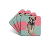 Border Terrier Coaster Set by Artist Leslie Gerry - Set of 4 - Non-Slip - Cork-Backed - Dog Coaster Set