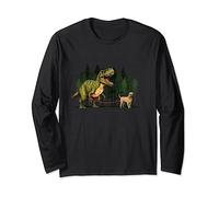 Border Terrier Dinosaur T-Rex Walking Funny Dog Trex Men Long Sleeve T-Shirt