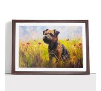 Border Terrier Dog Impressionism - Framed Wall Art Print - Ready to Hang Picture - Modern Art for Living Room Bedroom Kitchen Home - Walnut A4 (27 x 36 cm)