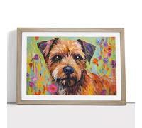 Border Terrier Dog Orphism - Framed Wall Art Print - Ready to Hang Picture - Modern Art for Living Room Bedroom Kitchen Home - Oak A4 (27 x 36 cm)