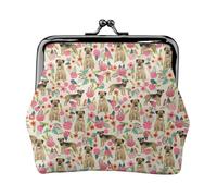 Border Terrier Dog Vintage Florals, PU Leather Coin Purse, Small Wallets, Change Pouch with Kiss Lock Clasp Buckle, Change Purse