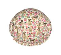 Border Terrier Dog Vintage Florals,Shower Cap Nightcap Double Layer Waterproof Elastic Bath Cap Reusable Hair Cap