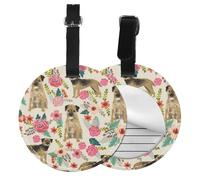 Border Terrier Florals Cream,Luggage Tags Pu Leather Name Tag Travel Suitcase Identifier ID Tags Durable Baggage Label 2 pcs