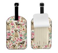 Border Terrier Florals Cream,Luggage Tags Pu Leather Name Tag Travel Suitcase Identifier ID Tags Durable Baggage Label 2 pcs