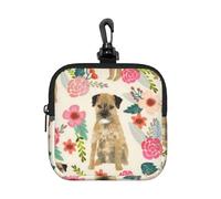 Border Terrier Florals Cream, Square Zipper Storage Bag, Neoprene Coin Purse, Small Wallets, Change Pouch, Change Purse