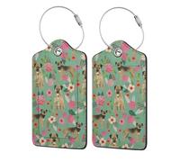 Border Terrier Florals Dog Breed,Luggage Tags Pu Leather Name Tag Travel Suitcase Identifier ID Tags Durable Luggage Label 2 pcs