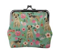 Border Terrier Florals Dog Breed, PU Leather Coin Purse, Small Wallets, Change Pouch with Kiss Lock Clasp Buckle, Change Purse