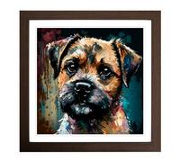Border Terrier Palette Knife Painting Framed Print | 18x18 Inch Walnut Framed Wall Art | Ready to Hang | Modern Animal Picture | Living Room Bedroom Lounge Office