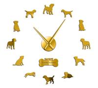 Border Terrier Puppy Modern Design Large DIY Wall Clock With Mirror Effect Artificial Dog Portrait Wall Hanging Deco Clock Watch(Gold,47inch)