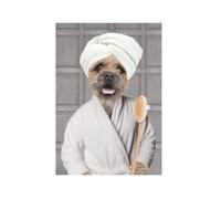 Border Terrier Wearing Dressing Gown - Funny Bathroom Print - Dog in Bath Robe Picture - Toilet Ensuite Wall Art Decor - Animal in Bath (A4 Print Only - Colour)