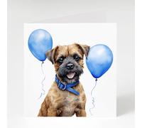 Border terrier with blue balloons birthday card, Square, 148cm with Envelope