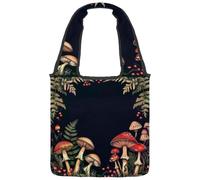 Border with Mushrooms Fern and Berries Canvas Tote Bag, Medium Book Tote Reusable Cloth Bag for Women Teachers Nurse