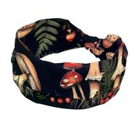 Border with Mushrooms Fern and Berries Stretchy Headbands for Women, Non-Slip Hair Bands Fashion Sports Turban for Yoga Workout Daily Use