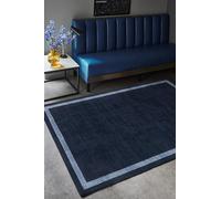 Border Wool Rug for Classic Modern Home Living Room Bedroom Lounge Plain Carpet Luxury Area Soft Hand Tufted Rug Navy Blue Medium 120x170 cm (4'x5'6")