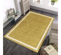Border Wool Rug for Classic Modern Home Living Room Bedroom Lounge Plain Carpet Luxury Area Soft Hand Tufted Rug Ochre Yellow Medium 120x170 cm (4'x5'6")