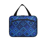 Bordered Checkered Electric Blue Hanging kit for Travel with Hook, Designer Cute Bag with compartments for Travel Essentials Work maletín para maquillaje L