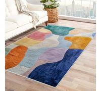 Bordered Outdoor Rug 8x10 Abstract graphics Washable Outside Carpet for Indoor Patio Porch Waterproof Easy Cleaning Non Shedding Area Rugs,living room(yellow)-60x90cm