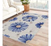 Bordered Outdoor Rug 8x10 Blue and White Daisies Washable Outside Carpet for Indoor Patio Porch Waterproof Easy Cleaning Non Shedding Area Rugs,living room(Beige)-210x300cm