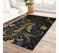 Bordered Outdoor Rug 8x10 Flower curled pattern Washable Outside Carpet for Indoor Patio Porch Waterproof Easy Cleaning Non Shedding Area Rugs,living room(golden)-180x270cm