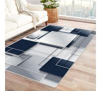 Bordered Outdoor Rug 8x10 Geometric block pattern Washable Outside Carpet for Indoor Patio Porch Waterproof Easy Cleaning Non Shedding Area Rugs,living room(blue-white 67)-120x180cm