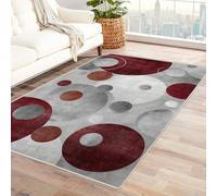 Bordered Outdoor Rug 8x10 Geometric circular pattern Washable Outside Carpet for Indoor Patio Porch Waterproof Easy Cleaning Non Shedding Area Rugs,living room(red and white 81)-90x120cm