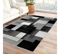 Bordered Outdoor Rug 8x10 Geometric grid pattern Washable Outside Carpet for Indoor Patio Porch Waterproof Easy Cleaning Non Shedding Area Rugs,living room(black 53)-60x90cm