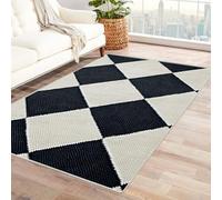 Bordered Outdoor Rug 8x10 Geometric grid pattern Washable Outside Carpet for Indoor Patio Porch Waterproof Easy Cleaning Non Shedding Area Rugs,living room(black and white 32)-90x120cm