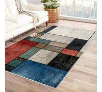 Bordered Outdoor Rug 8x10 Geometric line grid pattern Washable Outside Carpet for Indoor Patio Porch Waterproof Easy Cleaning Non Shedding Area Rugs,living room(multicolored 88)-120x180cm
