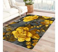 Bordered Outdoor Rug 8x10 Luxurious Yellow Flower Washable Outside Carpet for Indoor Patio Porch Waterproof Easy Cleaning Non Shedding Area Rugs,living room(golden)-150x210cm