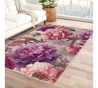 Bordered Outdoor Rug 8x10 Peony flower pattern Washable Outside Carpet for Indoor Patio Porch Waterproof Easy Cleaning Non Shedding Area Rugs,living room(Purple;)-120x150cm
