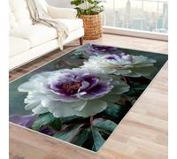 Bordered Outdoor Rug 8x10 Purple floral pattern Washable Outside Carpet for Indoor Patio Porch Waterproof Easy Cleaning Non Shedding Area Rugs,living room(white)-210x270cm