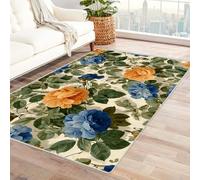 Bordered Outdoor Rug 8x10 Rose branches and leaves Washable Outside Carpet for Indoor Patio Porch Waterproof Easy Cleaning Non Shedding Area Rugs,living room(orange)-60x90cm