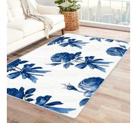 Bordered Outdoor Rug 8x10 Simple Blue Rose Washable Outside Carpet for Indoor Patio Porch Waterproof Easy Cleaning Non Shedding Area Rugs,living room(blue)-240x300cm