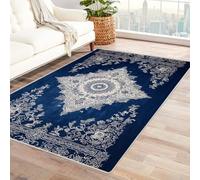 Bordered Outdoor Rug 8x10 Vintage flowers, classic patterns Washable Outside Carpet for Indoor Patio Porch Waterproof Easy Cleaning Non Shedding Area Rugs,living room(blue and white)-90x120cm