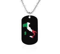 Borders Map of Italy Flag Rectangle Memorial Necklace Personalized Metal Pendant Jewelry Gifts for Boyfriend Husband Dad 23.6in(60cm)
