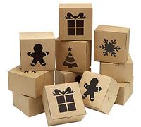 Bordhap 30 Kraft Cardboard Bakery Cookie Boxes Set 4x4x2.5Inch Auto-Popup for Christmas Cupcakes, Cookies, Brownies, Donuts