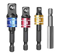 Bordhap 4 Pieces Impact Driver Socket Adapter Set with Magnetic Extension Bit Holder for 1/4 Inch Hex to Square Socket Turn Power Drill Into Nut Driver