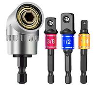 Bordhap Impact Grade Power Hand Tools Driver Sockets Adapter Extension Set, 3Pcs Hex Drill Nut Driver Bit Set + 105 Degree Right Angle Driver Extension Screwdriver Drill Attachment