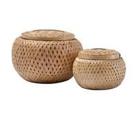 Bordhap Set of 2 Small Decorative Bamboo Baskets with Lid for Storing Small Items Handmade and Braided Bamboo Storage Box
