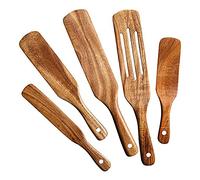 Bordhap Wooden Spurtles Set (5Pcs) - Teak Wood Kitchen Tools Set - Heat Non Stick Wood Cookware for Stirring & Mixing