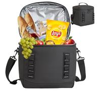 Bordlite 15L Insulated Cooler Bag Black - Leakproof Large Lunch Bag with Waterproof Lining, Thermal Insulation, Adjustable Shoulder Strap, Picnic Travel Cooler for Food & Drinks